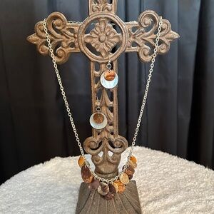 Vintage Dangling Earthtone Circle Shells Necklace and Matching Earrings Set